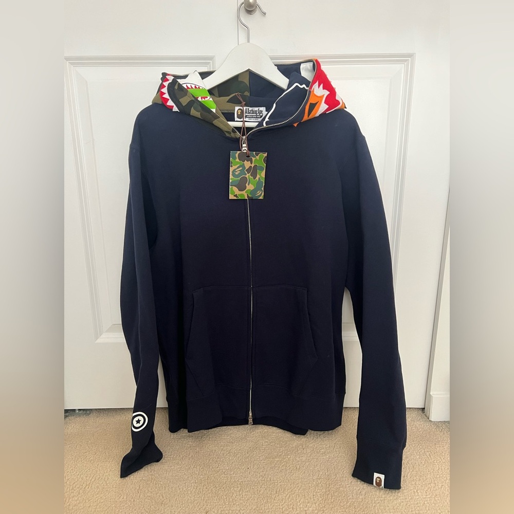 Authentic BAPE tiger&shark hood zip up L